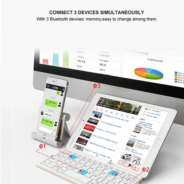 BOW Mini Folding Bluetooth Keyboard Wireless Keypad With Stand Rechargeable